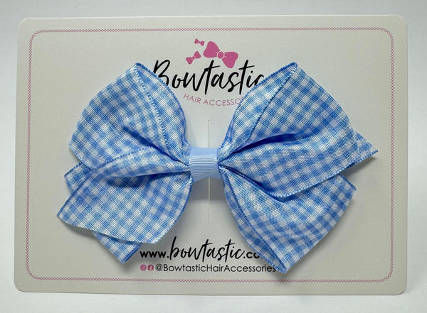 4 Inch Flat Bow - Blue & Bluebell Gingham