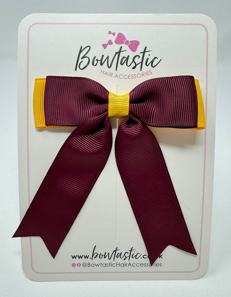 3.25 Inch Tail Bow - Burgundy & Yellow Gold