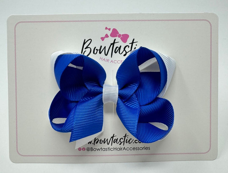 3.5 Inch 2 Layer Bow - Royal Blue & White