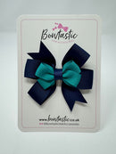 3 Inch 2 Layer Pinwheel Bow - Jade Green & Navy