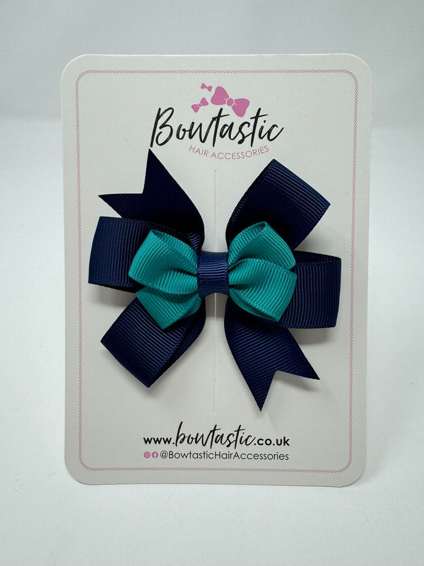 3 Inch 2 Layer Pinwheel Bow - Jade Green & Navy