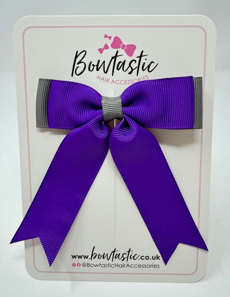 3.25 Inch Tail Bow - Purple & Metal Grey