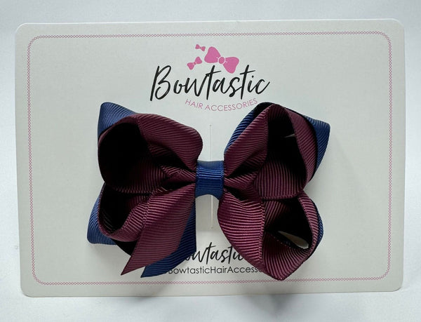 3.5 Inch 2 Layer Bow - Burgundy & Navy