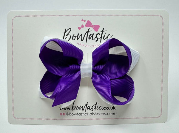 3.5 Inch 2 Layer Bow - Purple & White