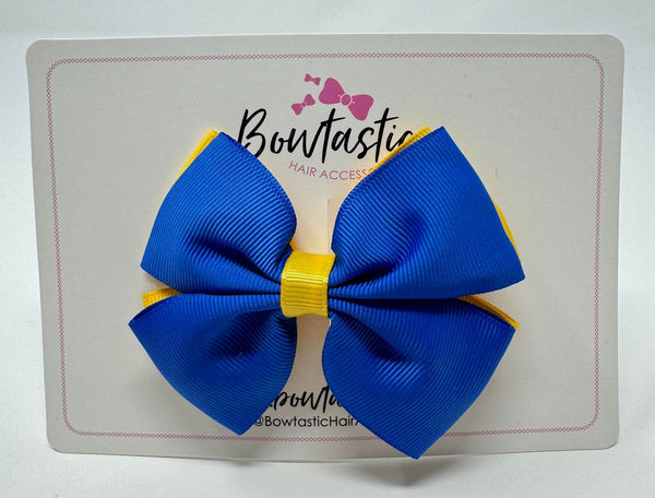 3.5 Inch Double Butterfly Bow - Royal Blue & Yellow Gold