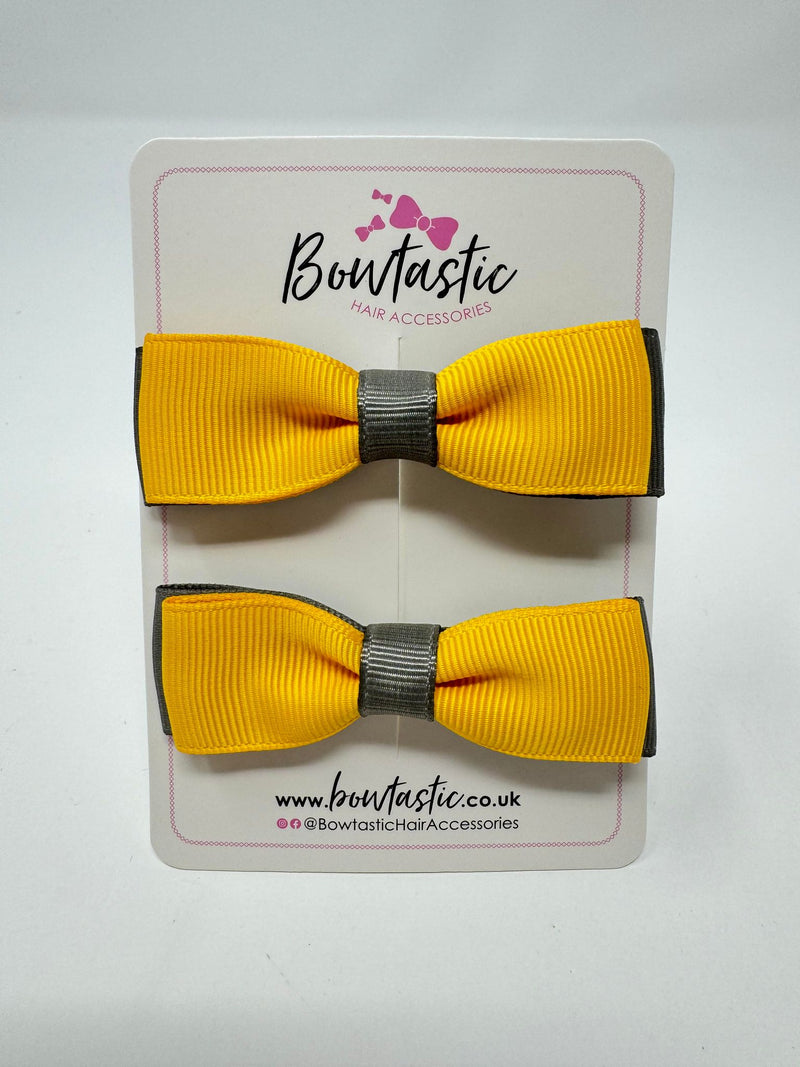 2.75 Inch Flat Bows - Yellow Gold & Metal Grey - 2 Pack