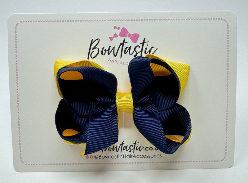 3.5 Inch 2 Layer Bow - Navy & Yellow Gold