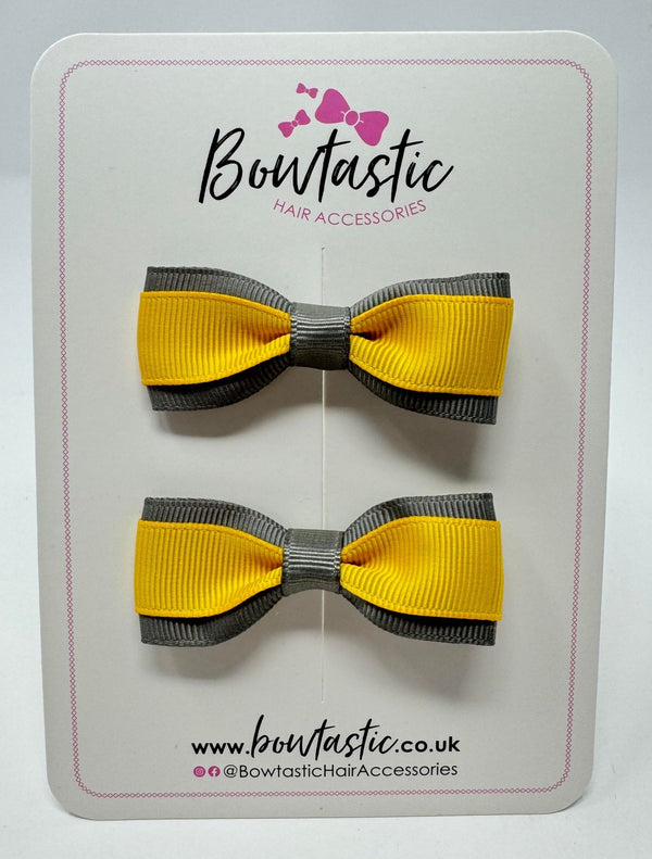 2.5 Inch Tuxedo Bow - Yellow Gold & Metal Grey - 2 Pack