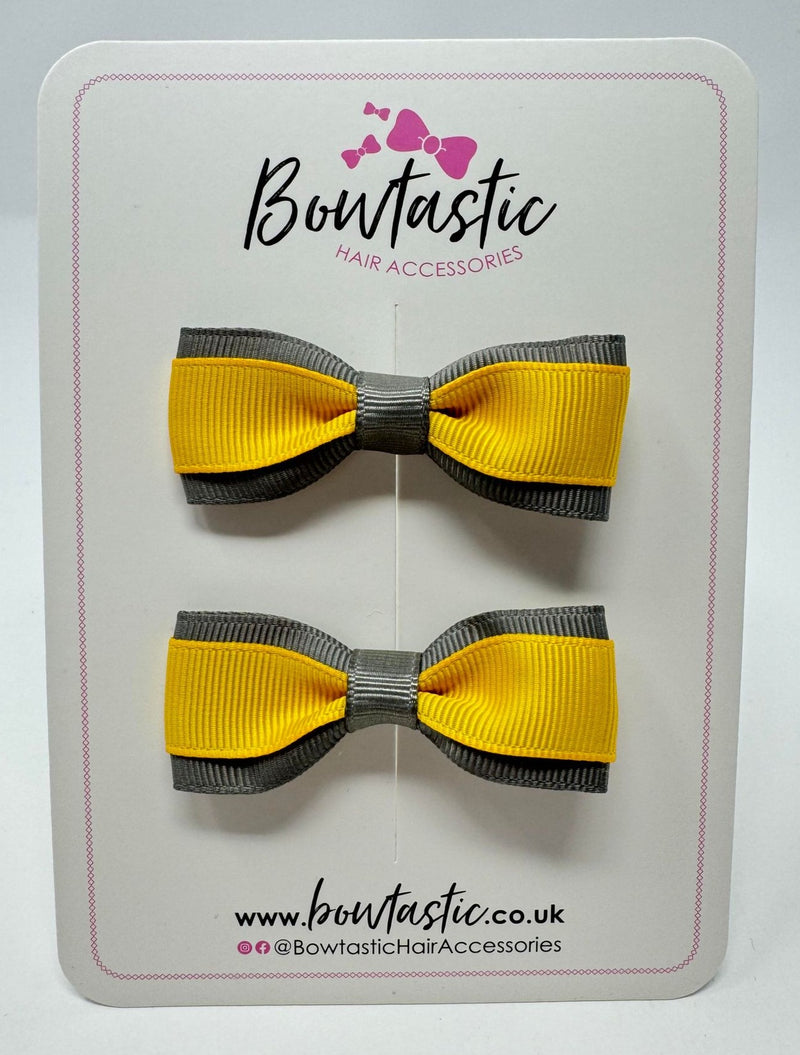 2.5 Inch Tuxedo Bow - Yellow Gold & Metal Grey - 2 Pack