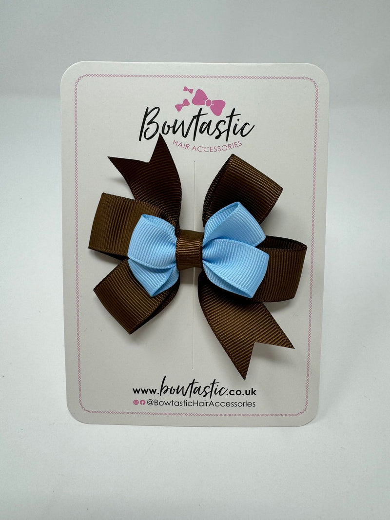 3 Inch 2 Layer Pinwheel Bow - Turftan & Blue Topaz