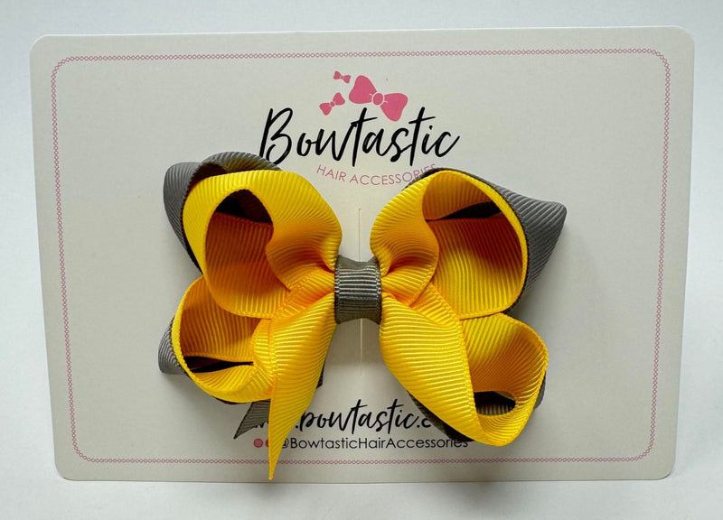 3.5 Inch 2 Layer Bow - Yellow Gold & Metal Grey