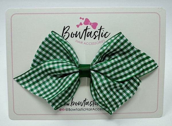 4 Inch Flat Bow - Green Gingham