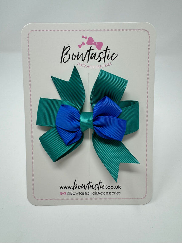 3 Inch 2 Layer Pinwheel Bow - Royal Blue & Jade Green