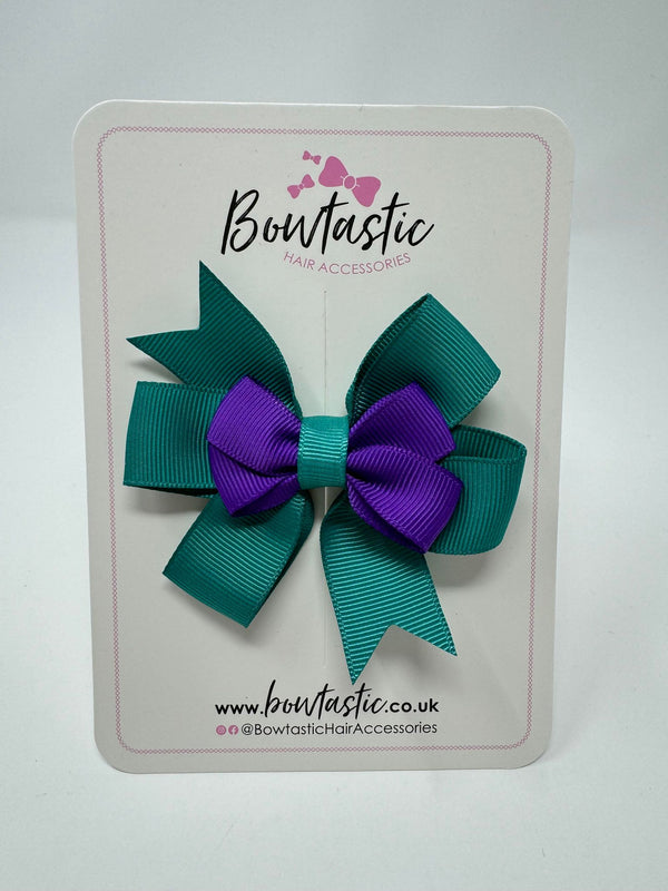 3 Inch 2 Layer Pinwheel Bow - Purple & Jade Green