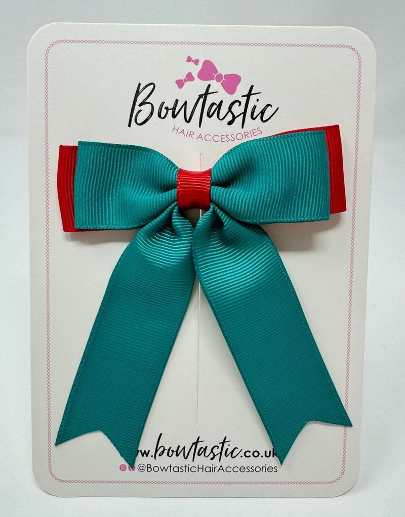 3.25 Inch Tail Bow - Jade Green & Red