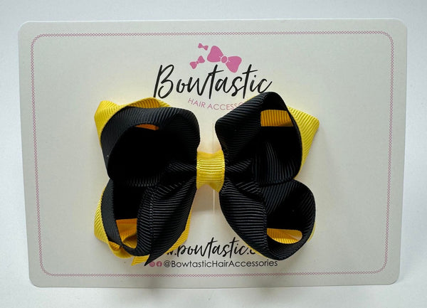 3.5 Inch 2 Layer Bow - Black & Yellow Gold