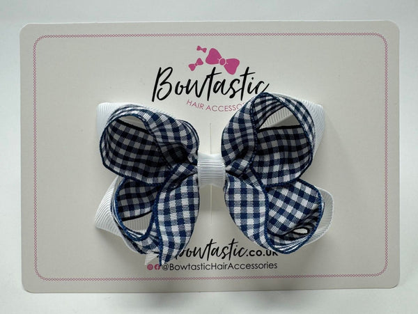 3.5 Inch 2 Layer Bow - Navy & White Gingham