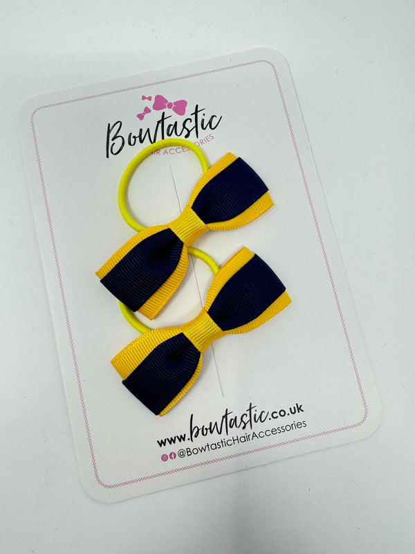 2.5 Inch Tuxedo Bow Thin Elastic - Navy & Yellow Gold - 2 Pack