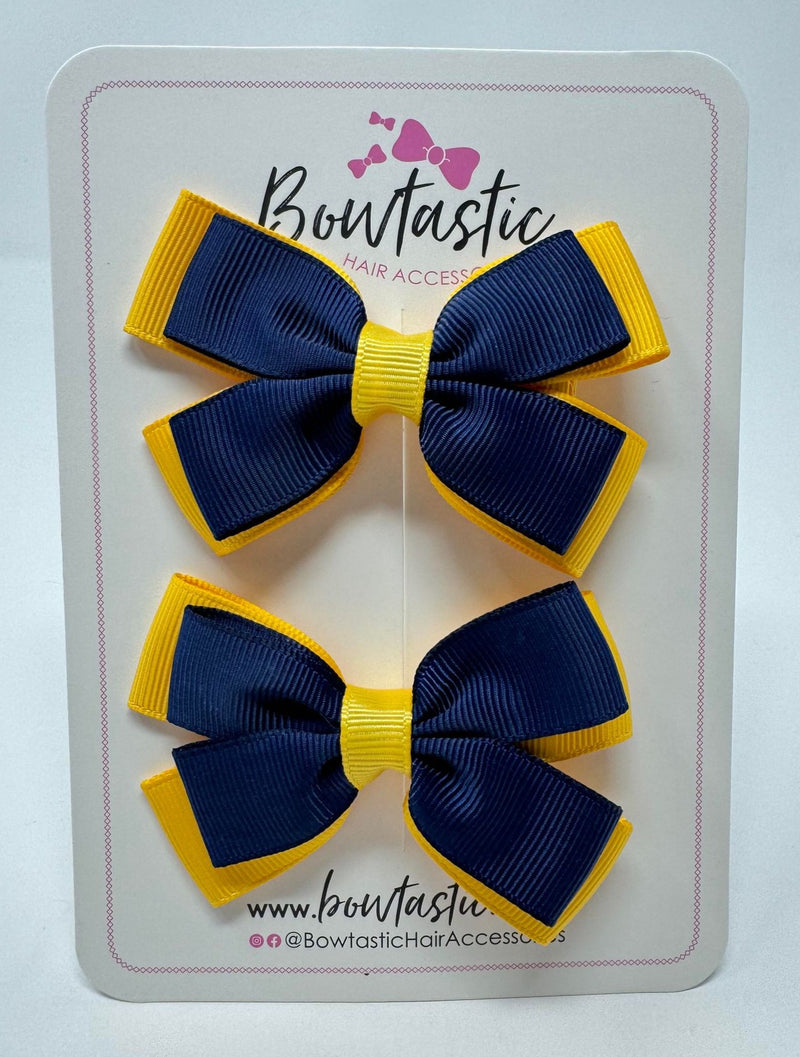 3 Inch Double Butterfly Bow - Navy & Yellow Gold - 2 Pack