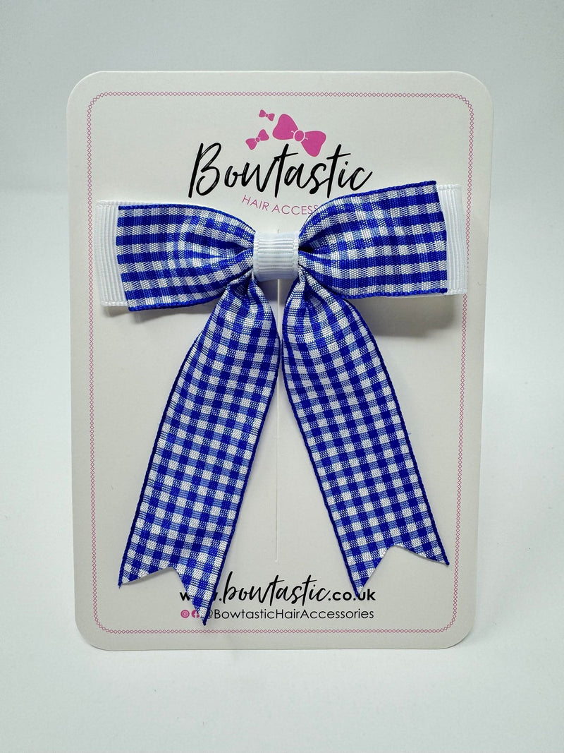 3.25 Inch Tail Bow - Royal Blue & White Gingham