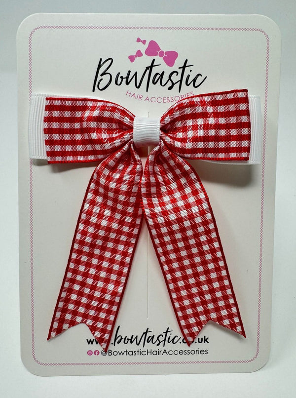 3.25 Inch Tail Bow - Red & White Gingham