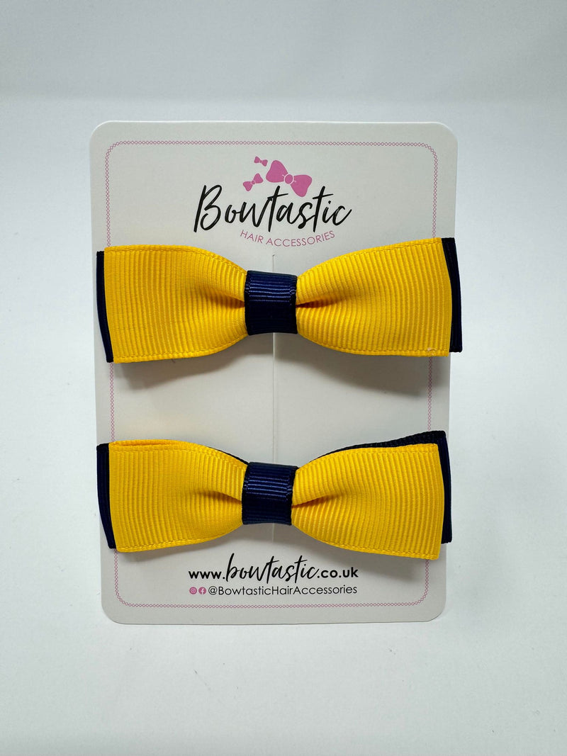 2.75 Inch Flat Bows - Yellow Gold & Navy - 2 Pack