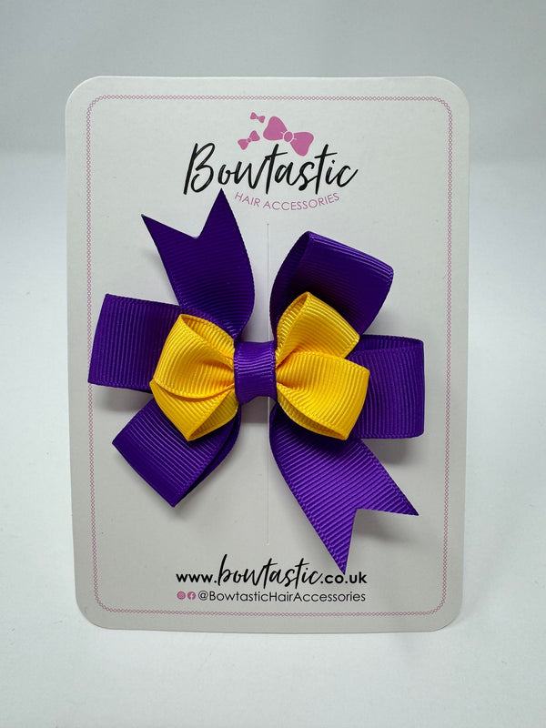 3 Inch 2 Layer Pinwheel Bow - Purple & Yellow Gold