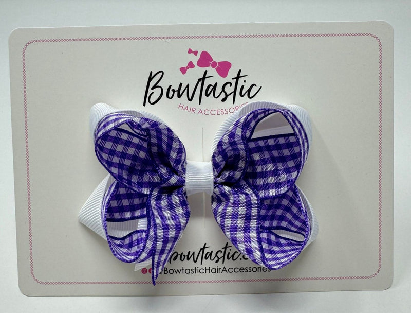 3.5 Inch 2 Layer Bow - Purple & White Gingham