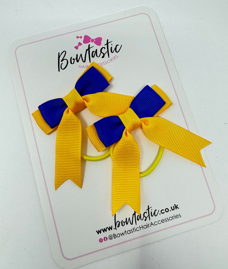 2 Inch Tail Bow Thin Elastic - Royal Blue & Yellow Gold - 2 Pack