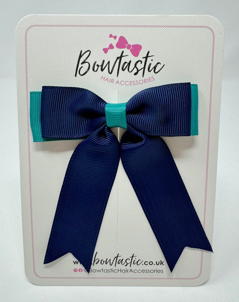 3.25 Inch Tail Bow - Jade Green & Navy