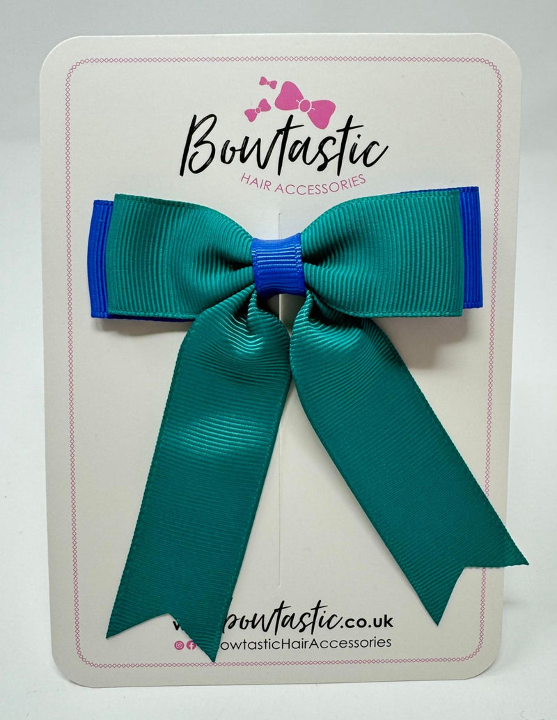 3.25 Inch Tail Bow - Jade Green & Royal Blue