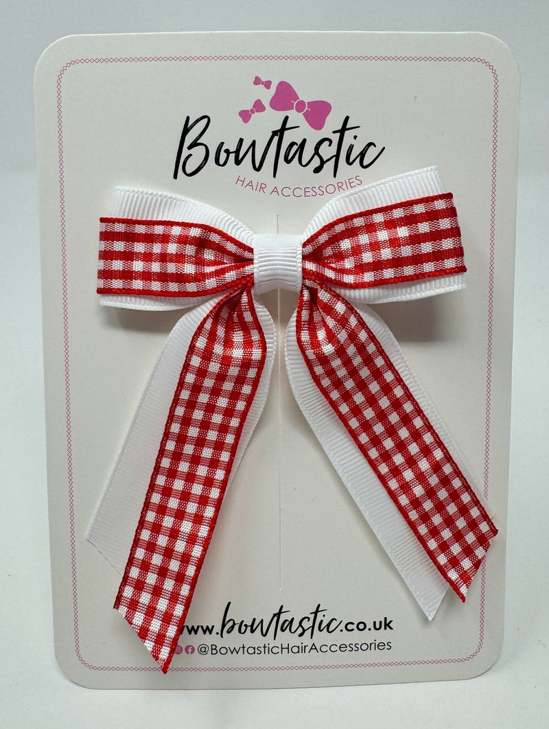 3 Inch Tail Bow - Red & White Gingham