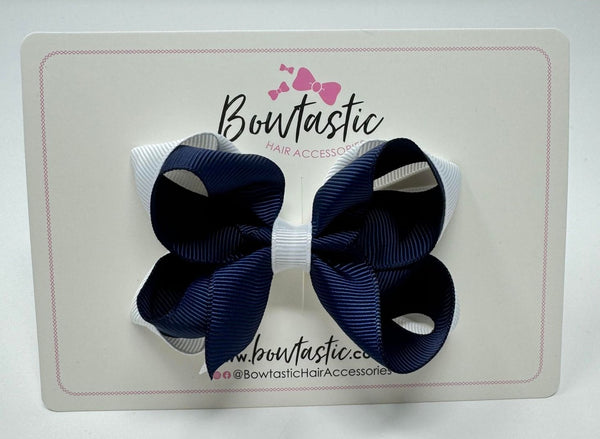 3.5 Inch 2 Layer Bow - Navy & White