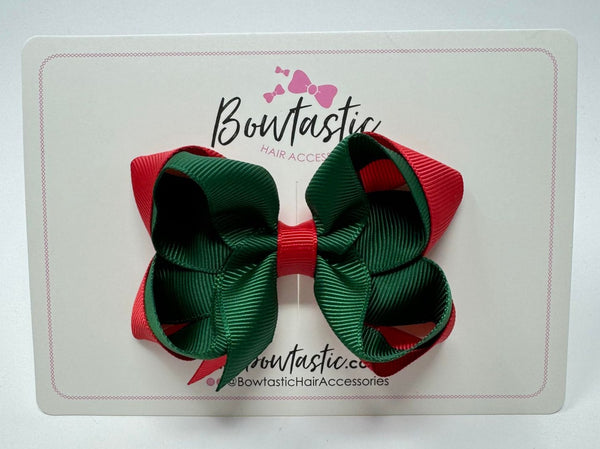3.5 Inch 2 Layer Bow - Forest Green & Red