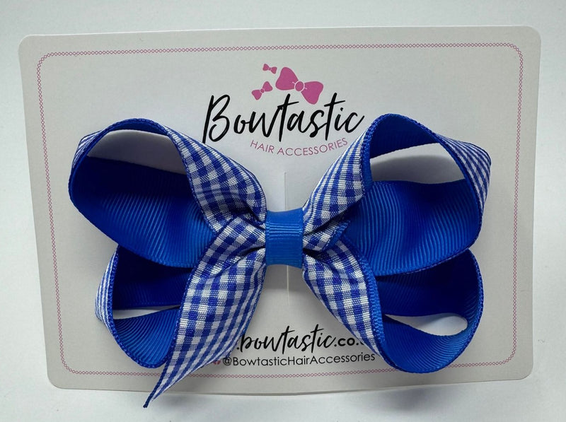 4 Inch Bow Style 2 - Royal Blue & Royal Gingham