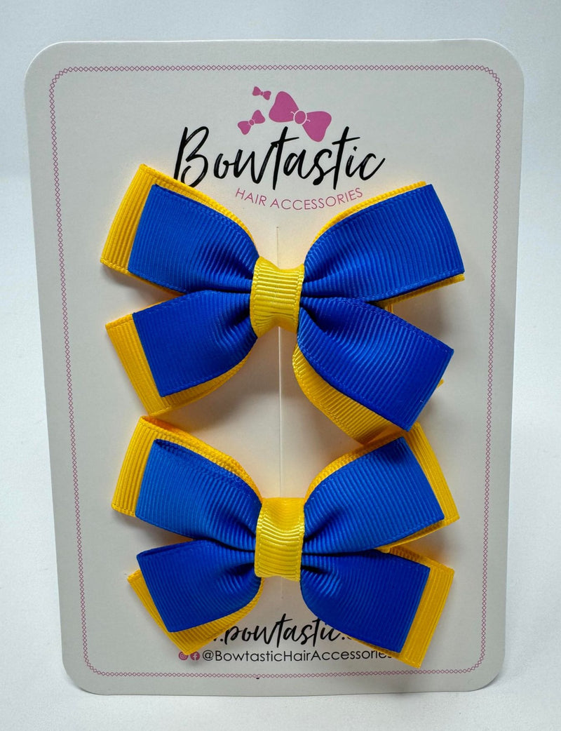 3 Inch Double Butterfly Bow - Royal Blue & Yellow Gold - 2 Pack