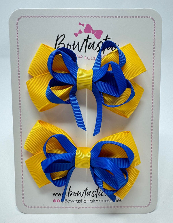 3 Inch Double Bow Style 2 - Royal Blue & Yellow Gold - 2 Pack