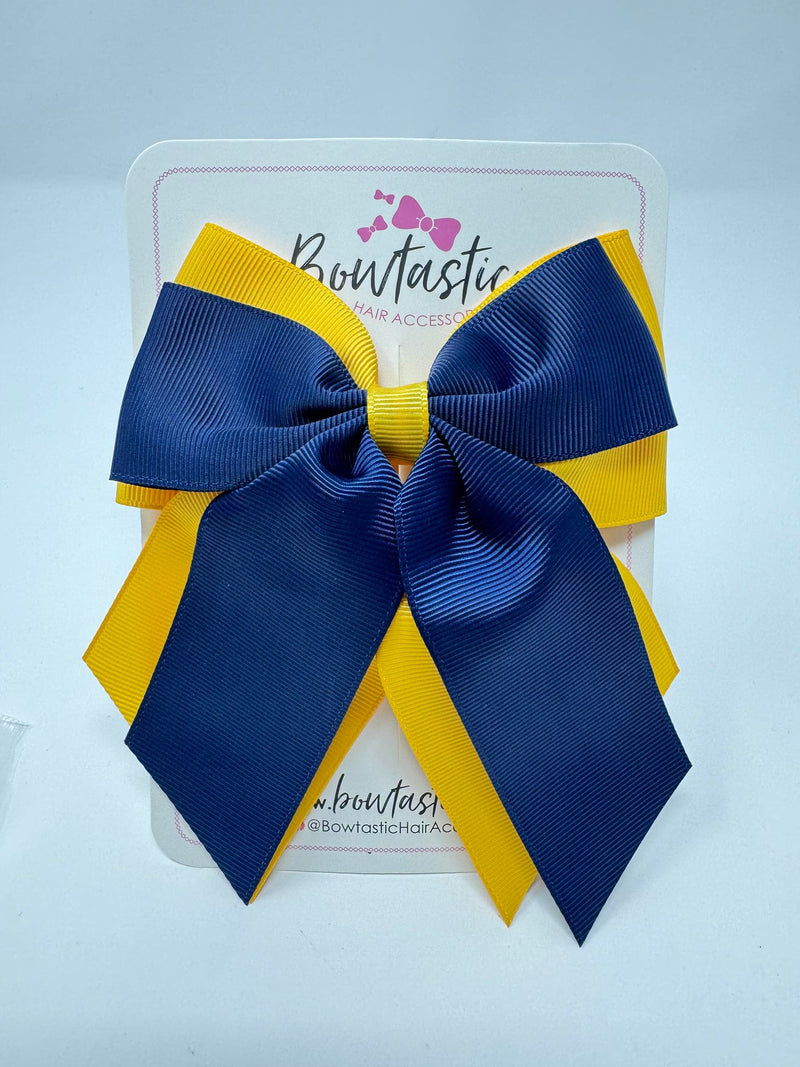 4.5 Inch 2 Layer Tail Bow - Navy & Yellow Gold