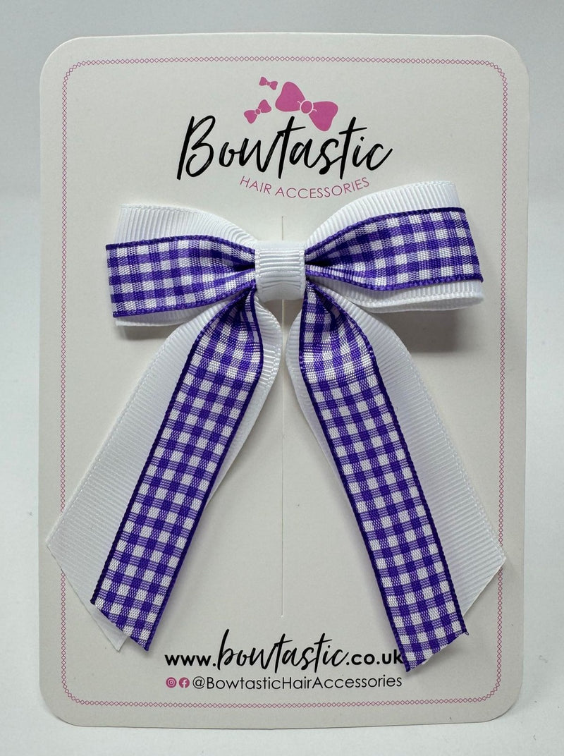 3 Inch Tail Bow - Purple & White Gingham