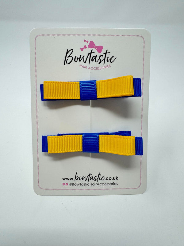 2 Inch Slide Bows - Yellow Gold & Royal Blue - 2 Pack