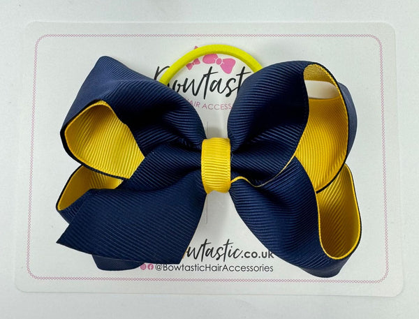 4 Inch Double Ribbon Bow Bobble - Navy & Yellow Gold