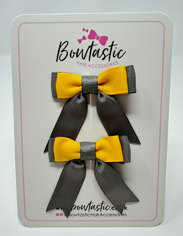 2 Inch Tail Bow - Yellow Gold & Metal Grey - 2 Pack