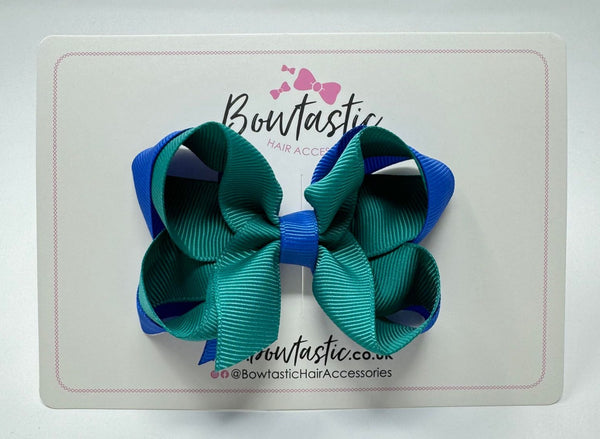 3.5 Inch 2 Layer Bow - Royal Blue & Jade Green