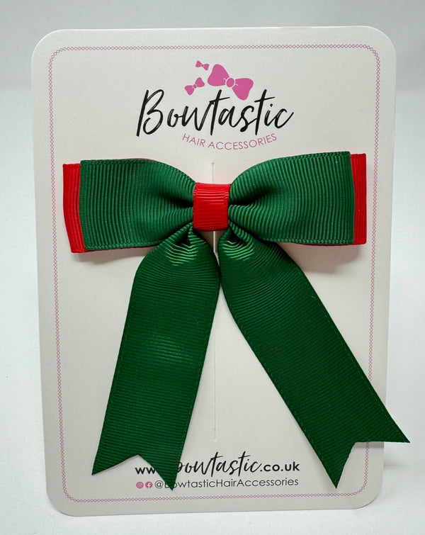 3.25 Inch Tail Bow - Forest Green & Red