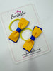 2.75 Inch Flat Bows Thin Elastic - Yellow Gold & Royal Blue - 2 Pack