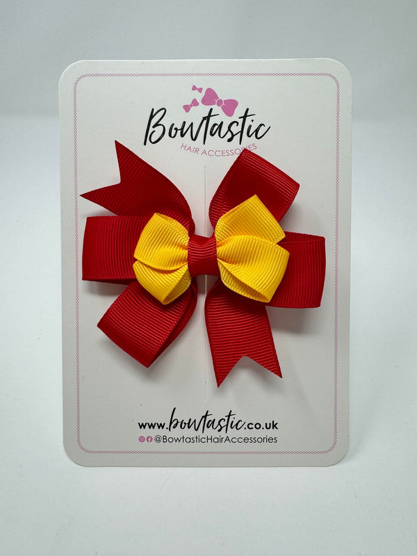 3 Inch 2 Layer Pinwheel Bow - Red & Yellow Gold