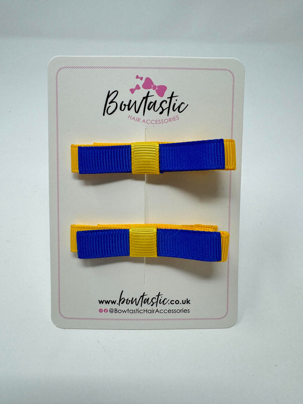 2 Inch Slide Bows - Royal Blue & Yellow Gold - 2 Pack