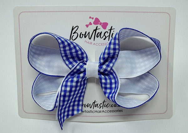 4 Inch Bow Style 2 - Royal Blue & White Gingham