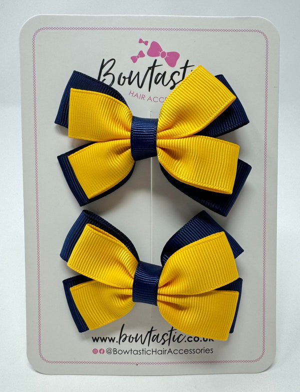 3 Inch Double Butterfly Bow - Yellow Gold & Navy - 2 Pack