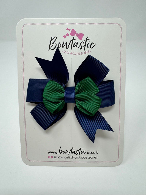 3 Inch 2 Layer Pinwheel Bow - Forest Green & Navy